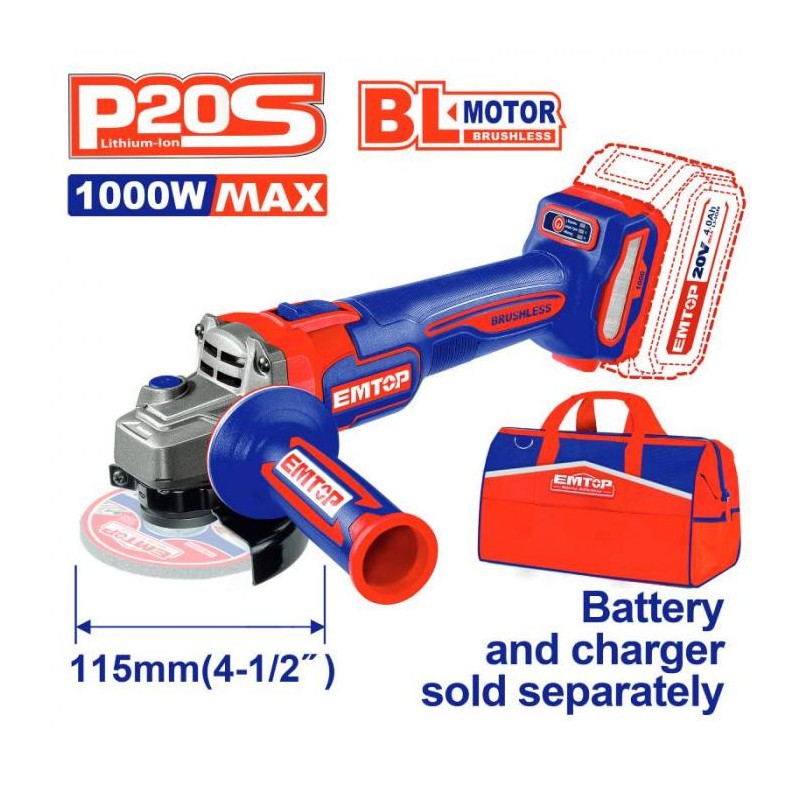 EMTOP Aku úhlová bruska 20V 115 mm (1000W)